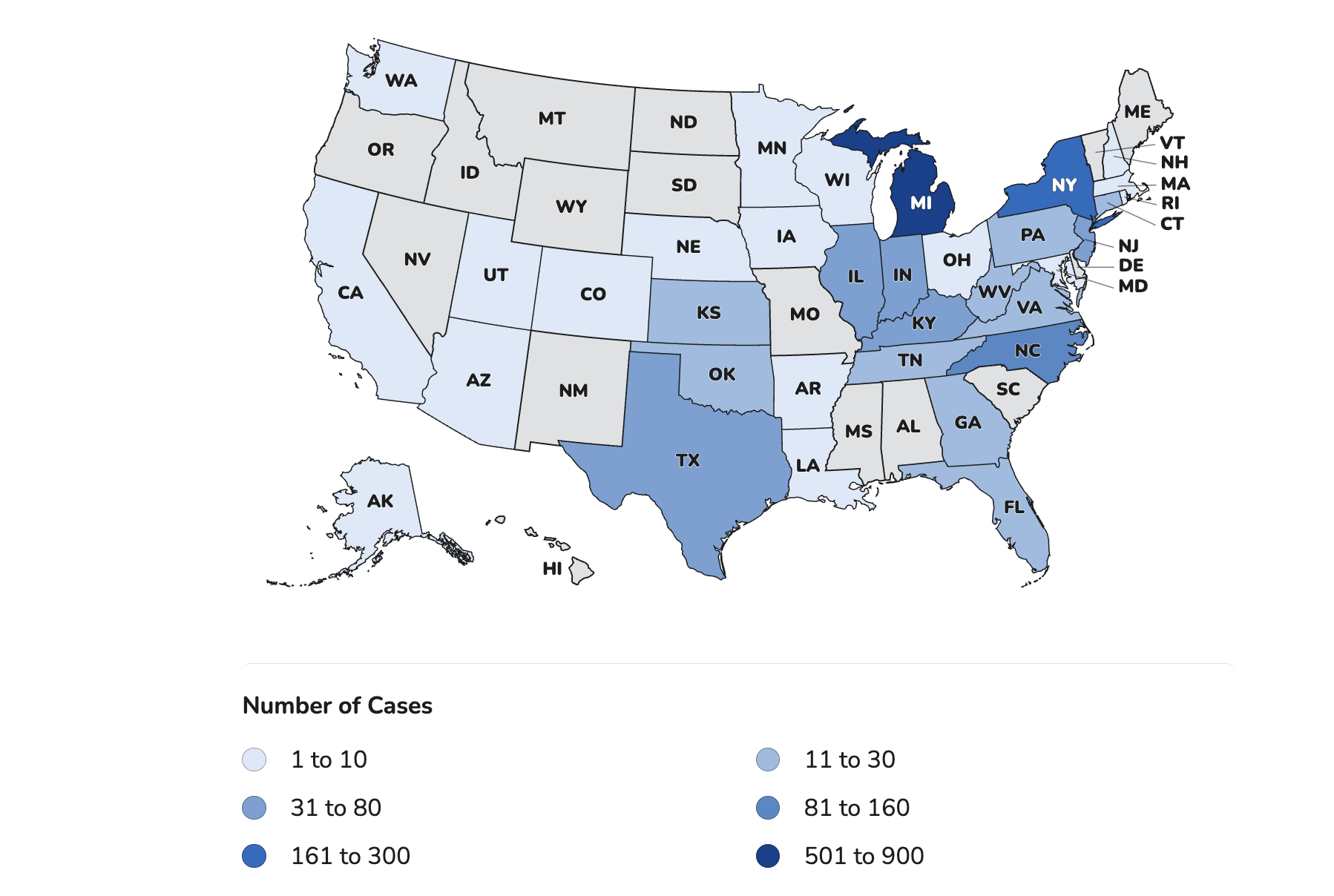 Map showing cases 